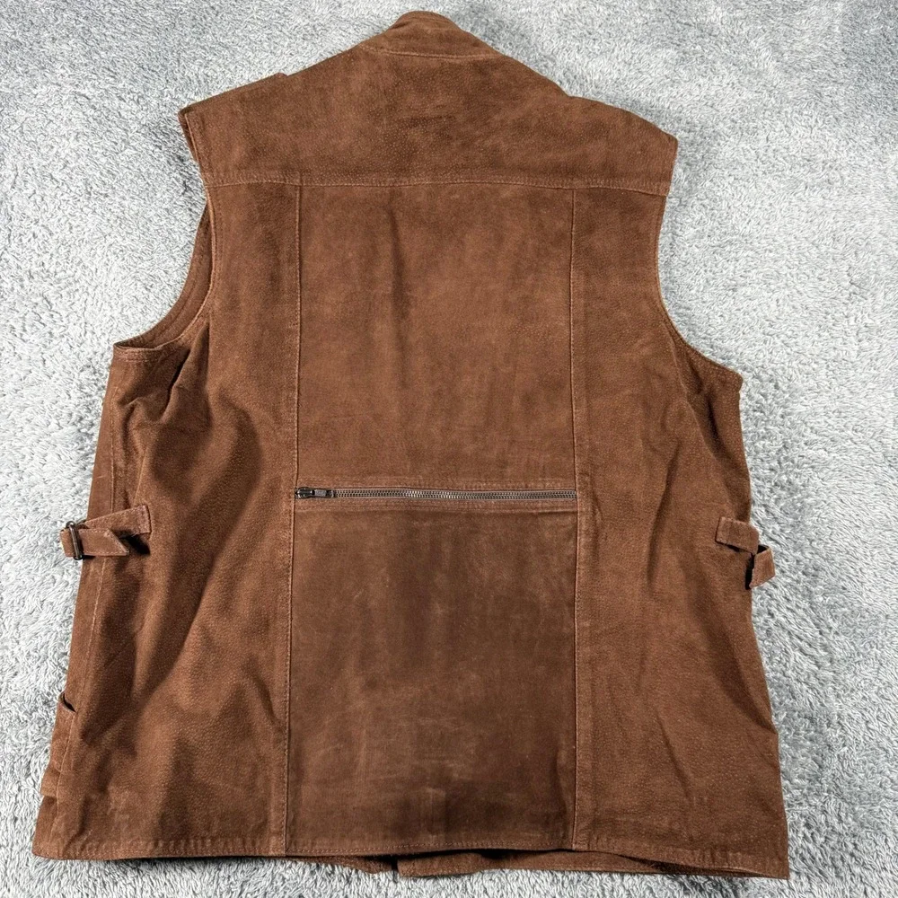 VTG 70s Suede Safari Vest Mens Large Utility‎ Animal Print Lining Photograph